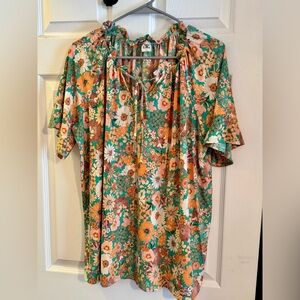 Sew In Love Floral Blouse in Green and Peach